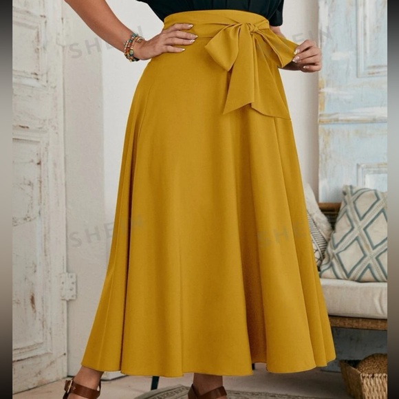 NEW| SHEIN Plus Size Mustard Color Tie Front Skirt - Picture 5 of 5